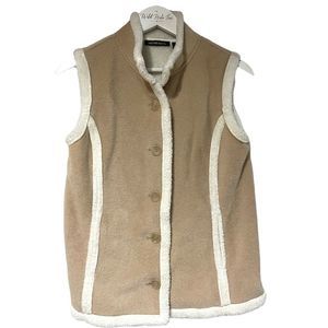 British Khaki Tan & Cream Sherpa Button Vest Medium
